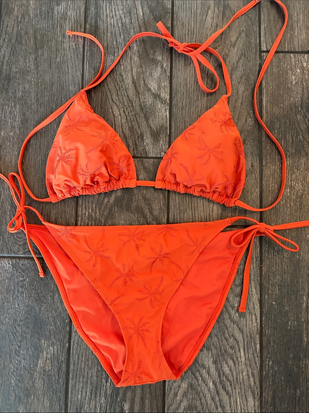 🧡 Shade & Shore Bikini Orange Tropical String Bathing Suit  NWOT